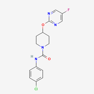 molecular formula C16H16ClFN4O2 B2477589 N-(4-Chlorophenyl)-4-(5-fluoropyrimidin-2-yl)oxypiperidine-1-carboxamide CAS No. 2380171-11-7