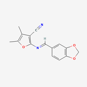 molecular formula C15H12N2O3 B2477657 2-(((e)-1,3-苯并二氧唑-5-基亚甲基)氨基)-4,5-二甲基-3-呋喃腈 CAS No. 332404-37-2