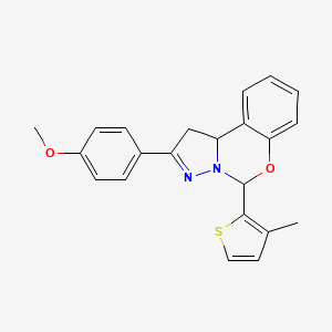molecular formula C22H20N2O2S B2477662 2-(4-methoxyphenyl)-5-(3-methylthiophen-2-yl)-5,10b-dihydro-1H-benzo[e]pyrazolo[1,5-c][1,3]oxazine CAS No. 899728-68-8