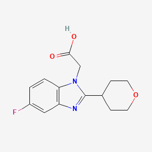 molecular formula C14H15FN2O3 B2477670 2-{5-Fluoro-2-(tetrahydro-2H-pyran-4-yl)-1H-benzo[d]imidazol-1-yl}acetic acid CAS No. 2197057-37-5