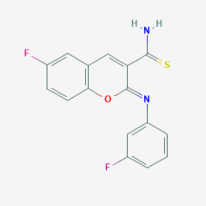 molecular formula C16H10F2N2OS B2477692 (2Z)-6-氟-2-[(3-氟苯基)亚氨基]-2H-色烯-3-碳硫酰胺 CAS No. 899965-25-4