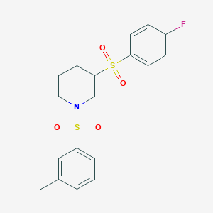 molecular formula C18H20FNO4S2 B2477704 3-((4-Fluorophenyl)sulfonyl)-1-(m-tolylsulfonyl)piperidine CAS No. 1797175-99-5