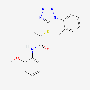 molecular formula C18H19N5O2S B2477708 N-(2-methoxyphenyl)-2-{[1-(2-methylphenyl)-1H-tetrazol-5-yl]sulfanyl}propanamide CAS No. 887346-89-6