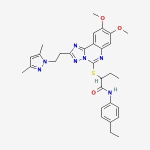 molecular formula C30H35N7O3S B2477741 2-((2-(2-(3,5-二甲基-1H-吡唑-1-基)乙基)-8,9-二甲氧基-[1,2,4]三唑并[1,5-c]喹唑啉-5-基)硫代)-N-(4-乙基苯基)丁酰胺 CAS No. 1020048-13-8