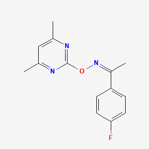 molecular formula C14H14FN3O B2477852 1-(4-fluorophenyl)-1-ethanone O-(4,6-dimethyl-2-pyrimidinyl)oxime CAS No. 339009-38-0