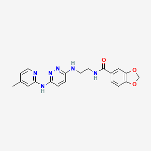 molecular formula C20H20N6O3 B2477861 N-(2-((6-((4-methylpyridin-2-yl)amino)pyridazin-3-yl)amino)ethyl)benzo[d][1,3]dioxole-5-carboxamide CAS No. 1021259-01-7
