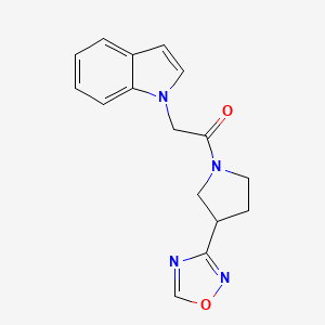 molecular formula C16H16N4O2 B2477867 1-(3-(1,2,4-oxadiazol-3-yl)pyrrolidin-1-yl)-2-(1H-indol-1-yl)ethanone CAS No. 2034369-42-9