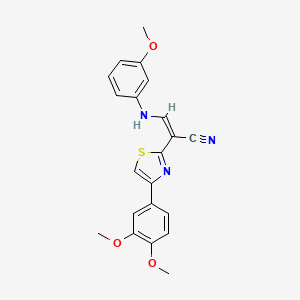 molecular formula C21H19N3O3S B2477868 (Z)-2-(4-(3,4-dimethoxyphenyl)thiazol-2-yl)-3-((3-methoxyphenyl)amino)acrylonitrile CAS No. 372976-87-9