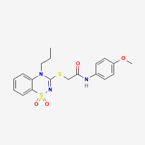 molecular formula C19H21N3O4S2 B2477878 2-((1,1-dioxido-4-propyl-4H-benzo[e][1,2,4]thiadiazin-3-yl)thio)-N-(4-methoxyphenyl)acetamide CAS No. 899977-85-6