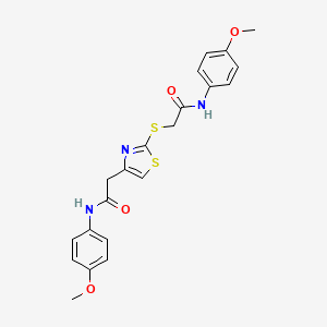 molecular formula C21H21N3O4S2 B2477890 N-(4-methoxyphenyl)-2-((4-(2-((4-methoxyphenyl)amino)-2-oxoethyl)thiazol-2-yl)thio)acetamide CAS No. 942000-60-4