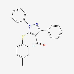 molecular formula C23H18N2OS B2477899 5-[(4-methylphenyl)sulfanyl]-1,3-diphenyl-1H-pyrazole-4-carbaldehyde CAS No. 956744-37-9
