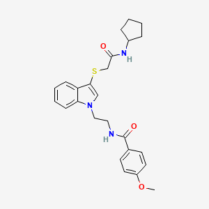 molecular formula C25H29N3O3S B2477900 N-(2-(3-((2-(cyclopentylamino)-2-oxoethyl)thio)-1H-indol-1-yl)ethyl)-4-methoxybenzamide CAS No. 851412-90-3