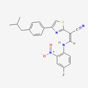 molecular formula C22H19FN4O2S B2477920 (Z)-3-((4-fluoro-2-nitrophenyl)amino)-2-(4-(4-isobutylphenyl)thiazol-2-yl)acrylonitrile CAS No. 1322236-02-1