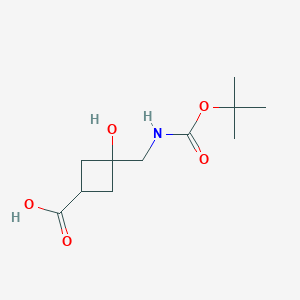 molecular formula C11H19NO5 B2477922 3-羟基-3-[[(2-甲基丙-2-基)氧羰基氨基]甲基]环丁烷-1-羧酸 CAS No. 2167234-97-9