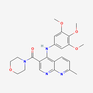 molecular formula C23H26N4O5 B2477927 (7-Methyl-4-((3,4,5-trimethoxyphenyl)amino)-1,8-naphthyridin-3-yl)(morpholino)methanone CAS No. 1251600-83-5