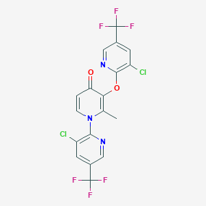 molecular formula C18H9Cl2F6N3O2 B2477933 1-(3-Chloro-5-(trifluoromethyl)-2-pyridinyl)-3-((3-Chloro-5-(trifluoromethyl)-2-pyridinyl)oxy)-2-methyl-4(1H)-pyridinone CAS No. 303151-90-8