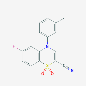 molecular formula C16H11FN2O2S B2477936 6-fluoro-4-(m-tolyl)-4H-benzo[b][1,4]thiazine-2-carbonitrile 1,1-dioxide CAS No. 1207025-73-7