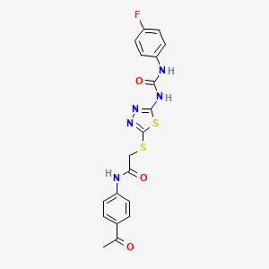 molecular formula C19H16FN5O3S2 B2477937 N-(4-acetylphenyl)-2-((5-(3-(4-fluorophenyl)ureido)-1,3,4-thiadiazol-2-yl)thio)acetamide CAS No. 886936-11-4