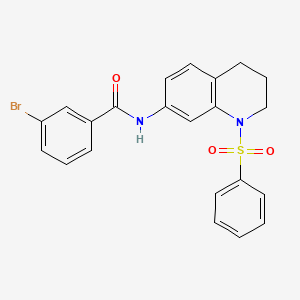 molecular formula C22H19BrN2O3S B2477942 3-bromo-N-(1-(phenylsulfonyl)-1,2,3,4-tetrahydroquinolin-7-yl)benzamide CAS No. 1005301-59-6