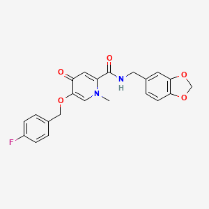 molecular formula C22H19FN2O5 B2477946 N-(benzo[d][1,3]dioxol-5-ylmethyl)-5-((4-fluorobenzyl)oxy)-1-methyl-4-oxo-1,4-dihydropyridine-2-carboxamide CAS No. 1021249-26-2