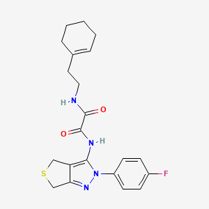 molecular formula C21H23FN4O2S B2477968 N-[2-(cyclohexen-1-yl)ethyl]-N'-[2-(4-fluorophenyl)-4,6-dihydrothieno[3,4-c]pyrazol-3-yl]oxamide CAS No. 899741-76-5