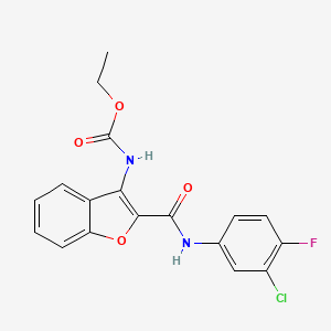 molecular formula C18H14ClFN2O4 B2477974 Ethyl (2-((3-chloro-4-fluorophenyl)carbamoyl)benzofuran-3-yl)carbamate CAS No. 888442-69-1