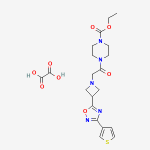molecular formula C20H25N5O8S B2477979 Ethyl 4-(2-(3-(3-(thiophen-3-yl)-1,2,4-oxadiazol-5-yl)azetidin-1-yl)acetyl)piperazine-1-carboxylate oxalate CAS No. 1396747-17-3