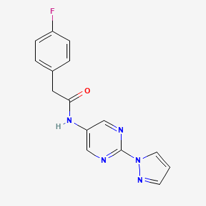 molecular formula C15H12FN5O B2477989 N-(2-(1H-pyrazol-1-yl)pyrimidin-5-yl)-2-(4-fluorophenyl)acetamide CAS No. 1421458-36-7