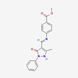 molecular formula C19H17N3O3 B2477990 methyl 4-{[(3-methyl-5-oxo-1-phenyl-1,5-dihydro-4H-pyrazol-4-yliden)methyl]amino}benzenecarboxylate CAS No. 320424-78-0