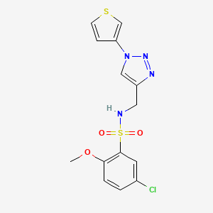 molecular formula C14H13ClN4O3S2 B2477998 5-chloro-2-methoxy-N-((1-(thiophen-3-yl)-1H-1,2,3-triazol-4-yl)methyl)benzenesulfonamide CAS No. 2034533-59-8
