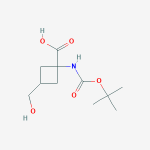 molecular formula C11H19NO5 B2478025 1-{[(tert-Butoxy)carbonyl]amino}-3-(hydroxymethyl)cyclobutane-1-carboxylic acid CAS No. 2413896-83-8