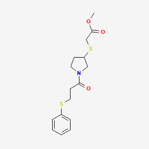 molecular formula C16H21NO3S2 B2478034 Methyl 2-((1-(3-(phenylthio)propanoyl)pyrrolidin-3-yl)thio)acetate CAS No. 2034577-47-2