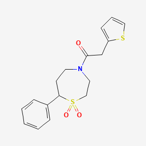 molecular formula C17H19NO3S2 B2478044 1-(1,1-二氧化-7-苯基-1,4-噻氮杂环-4-基)-2-(噻吩-2-基)乙酮 CAS No. 2034534-92-2