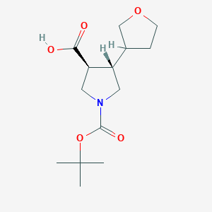 molecular formula C14H23NO5 B2478077 (3S,4S)-1-[(2-Methylpropan-2-yl)oxycarbonyl]-4-(oxolan-3-yl)pyrrolidine-3-carboxylic acid CAS No. 2351691-88-6