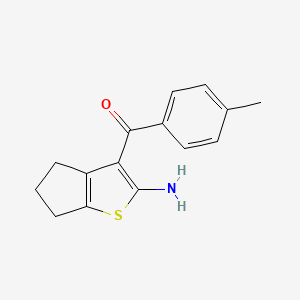 molecular formula C15H15NOS B2478114 (2-アミノ-5,6-ジヒドロ-4H-シクロペンタ[b]チオフェン-3-イル)-p-トリル-メタノン CAS No. 436093-41-3