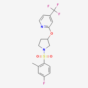 molecular formula C17H16F4N2O3S B2478123 2-((1-((4-氟-2-甲基苯基)磺酰基)吡咯烷-3-基)氧基)-4-(三氟甲基)吡啶 CAS No. 2034431-80-4