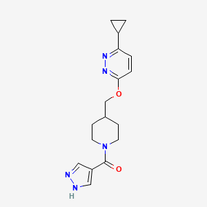 molecular formula C17H21N5O2 B2478124 [4-[(6-Cyclopropylpyridazin-3-yl)oxymethyl]piperidin-1-yl]-(1H-pyrazol-4-yl)methanone CAS No. 2309712-20-5