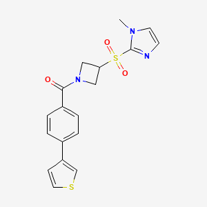 molecular formula C18H17N3O3S2 B2478125 (3-((1-methyl-1H-imidazol-2-yl)sulfonyl)azetidin-1-yl)(4-(thiophen-3-yl)phenyl)methanone CAS No. 2034358-19-3
