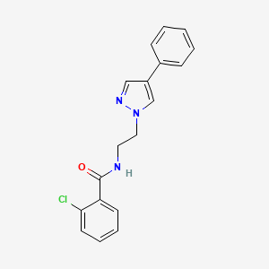 molecular formula C18H16ClN3O B2478139 2-chloro-N-(2-(4-phenyl-1H-pyrazol-1-yl)ethyl)benzamide CAS No. 2034512-90-6