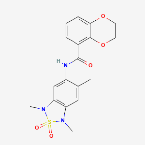 molecular formula C18H19N3O5S B2478142 N-(1,3,6-trimethyl-2,2-dioxido-1,3-dihydrobenzo[c][1,2,5]thiadiazol-5-yl)-2,3-dihydrobenzo[b][1,4]dioxine-5-carboxamide CAS No. 2034486-13-8