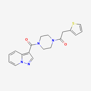 molecular formula C18H18N4O2S B2478143 1-(4-(吡唑并[1,5-a]吡啶-3-羰基)哌嗪-1-基)-2-(噻吩-2-基)乙酮 CAS No. 1421584-05-5