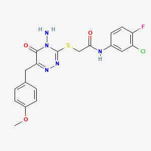 molecular formula C19H17ClFN5O3S B2478145 2-((4-amino-6-(4-methoxybenzyl)-5-oxo-4,5-dihydro-1,2,4-triazin-3-yl)thio)-N-(3-chloro-4-fluorophenyl)acetamide CAS No. 886965-64-6