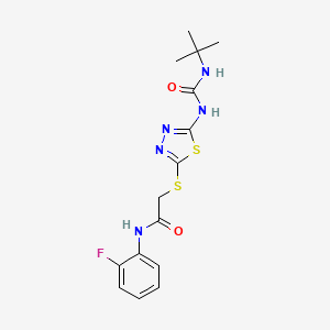molecular formula C15H18FN5O2S2 B2478162 2-[[5-(tert-butylcarbamoylamino)-1,3,4-thiadiazol-2-yl]sulfanyl]-N-(2-fluorophenyl)acetamide CAS No. 886941-67-9