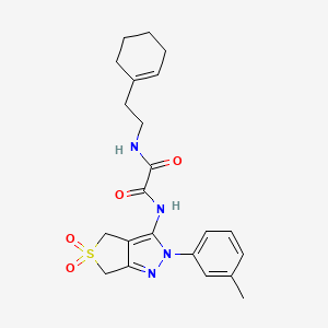 molecular formula C22H26N4O4S B2478221 N1-(2-(cyclohex-1-en-1-yl)ethyl)-N2-(5,5-dioxido-2-(m-tolyl)-4,6-dihydro-2H-thieno[3,4-c]pyrazol-3-yl)oxalamide CAS No. 899751-09-8