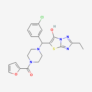 molecular formula C22H22ClN5O3S B2478226 (4-((3-Chlorophenyl)(2-ethyl-6-hydroxythiazolo[3,2-b][1,2,4]triazol-5-yl)methyl)piperazin-1-yl)(furan-2-yl)methanone CAS No. 898349-54-7