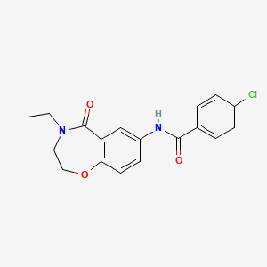 molecular formula C18H17ClN2O3 B2478229 4-chloro-N-(4-ethyl-5-oxo-2,3,4,5-tetrahydrobenzo[f][1,4]oxazepin-7-yl)benzamide CAS No. 922054-63-5