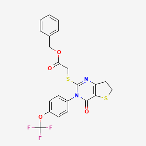 molecular formula C22H17F3N2O4S2 B2478233 苯甲酸2-((4-氧代-3-(4-(三氟甲氧基)苯基)-3,4,6,7-四氢噻吩并[3,2-d]嘧啶-2-基)硫代)乙酸酯 CAS No. 877654-73-4