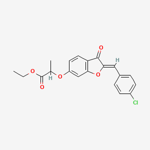 molecular formula C20H17ClO5 B2478246 (Z)-ethyl 2-((2-(4-chlorobenzylidene)-3-oxo-2,3-dihydrobenzofuran-6-yl)oxy)propanoate CAS No. 623122-92-9