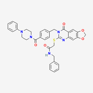 molecular formula C36H33N5O5S B2478249 N-benzyl-2-((8-oxo-7-(4-(4-phenylpiperazine-1-carbonyl)benzyl)-7,8-dihydro-[1,3]dioxolo[4,5-g]quinazolin-6-yl)thio)acetamide CAS No. 689759-54-4