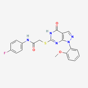 molecular formula C20H16FN5O3S B2478256 N-(4-氟苯基)-2-((1-(2-甲氧基苯基)-4-氧代-4,5-二氢-1H-吡唑并[3,4-d]嘧啶-6-基)硫代)乙酰胺 CAS No. 946263-00-9